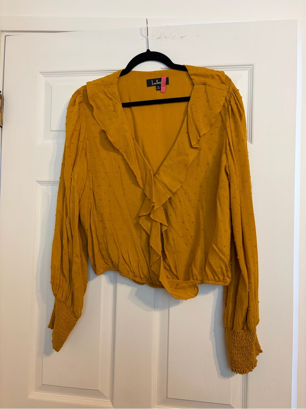 Lulu's Mustard Ruffle Wrap-Front Blouse